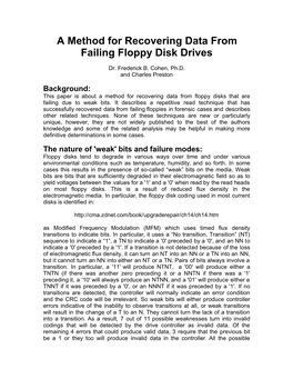 A Method for Recovering Data from Failing Floppy Disk Drives