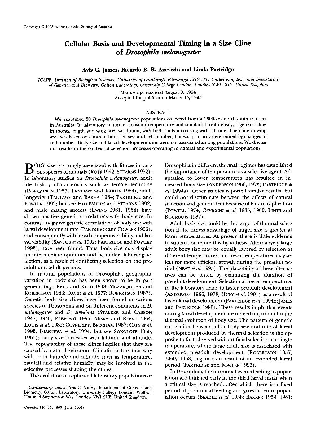 Cellular Basis and Developmental Timing in a Size Cline of Drosophila Melunogw