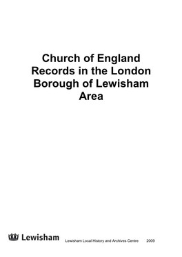 Church of England Records in the London Borough of Lewisham Area