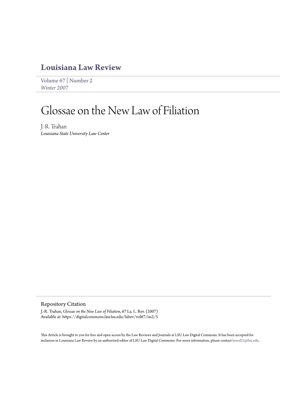 Glossae on the New Law of Filiation J.-R
