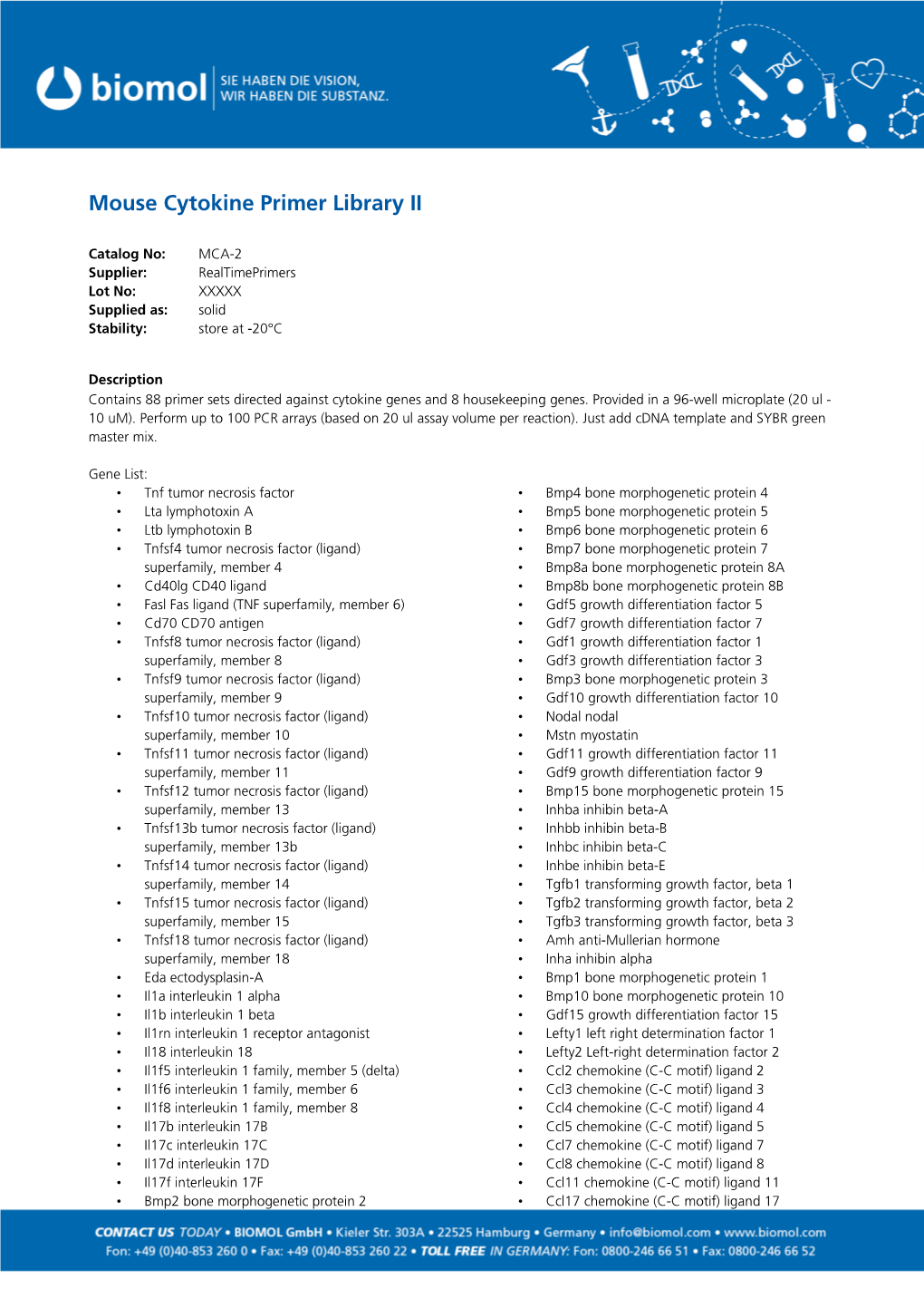 Mouse Cytokine Primer Library II