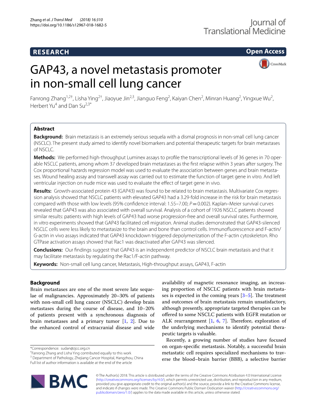 GAP43, a Novel Metastasis Promoter in Non-Small Cell Lung Cancer