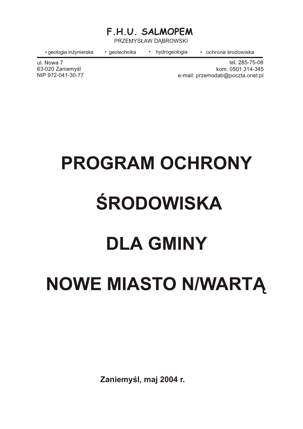 Program Ochrony Środowiska Dla Gminy Nowe Miasto N/Wartą