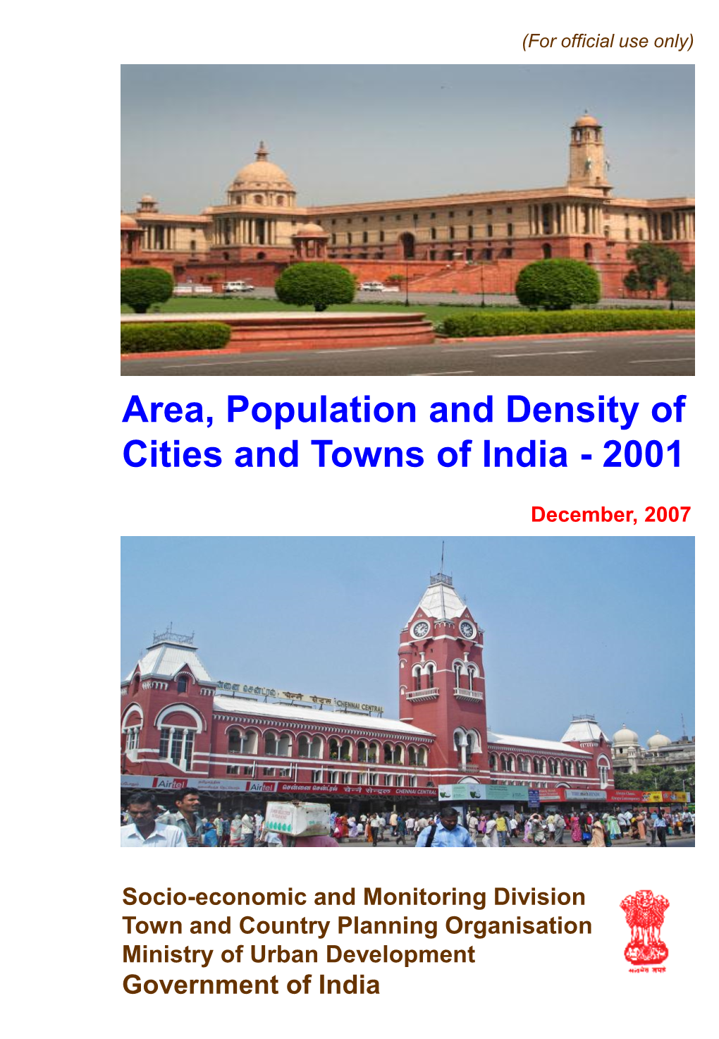 Area, Population and Density of Cities and Towns of India - 2001