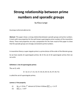 Strong Relationship Between Prime Numbers and Sporadic Groups