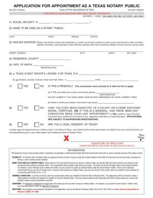 APPLICATION for APPOINTMENT AS a TEXAS NOTARY PUBLIC DO NOT STAPLE Type Or Print Using Black Ink Only! DO NOT STAPLE