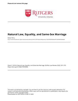 Natural Law, Equality, and Same-Sex Marriage