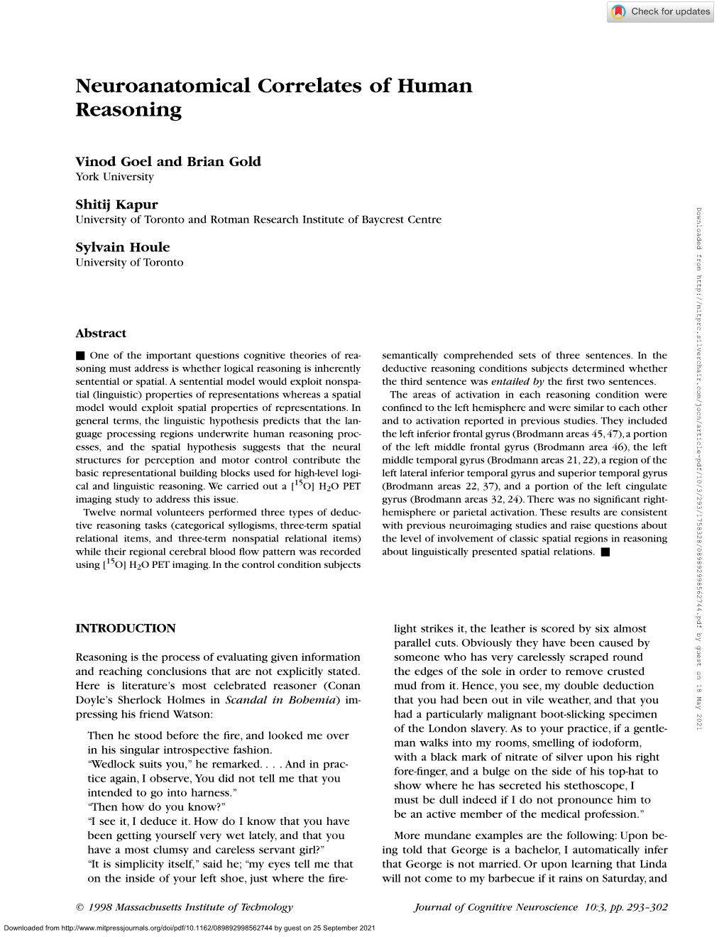 Neuroanatomical Correlates of Human Reasoning