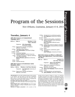 Program of the Sessions New Orleans, Louisiana, January 6–9, 2011