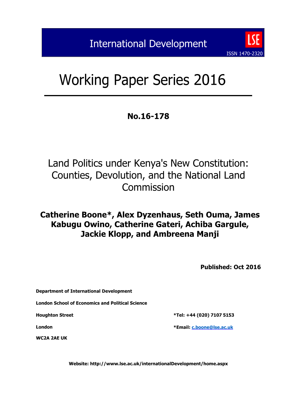 Working Paper Series 2016