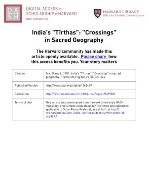 India's "Tīrthas": "Crossings" in Sacred Geography