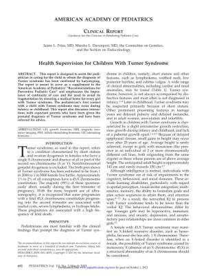 Health Supervision for Children with Turner Syndrome