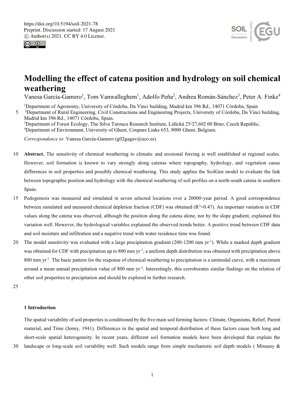 Modelling the Effect of Catena Position and Hydrology on Soil Chemical