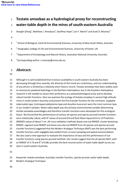 Testate Amoebae As a Hydrological Proxy for Reconstructing Water-Table