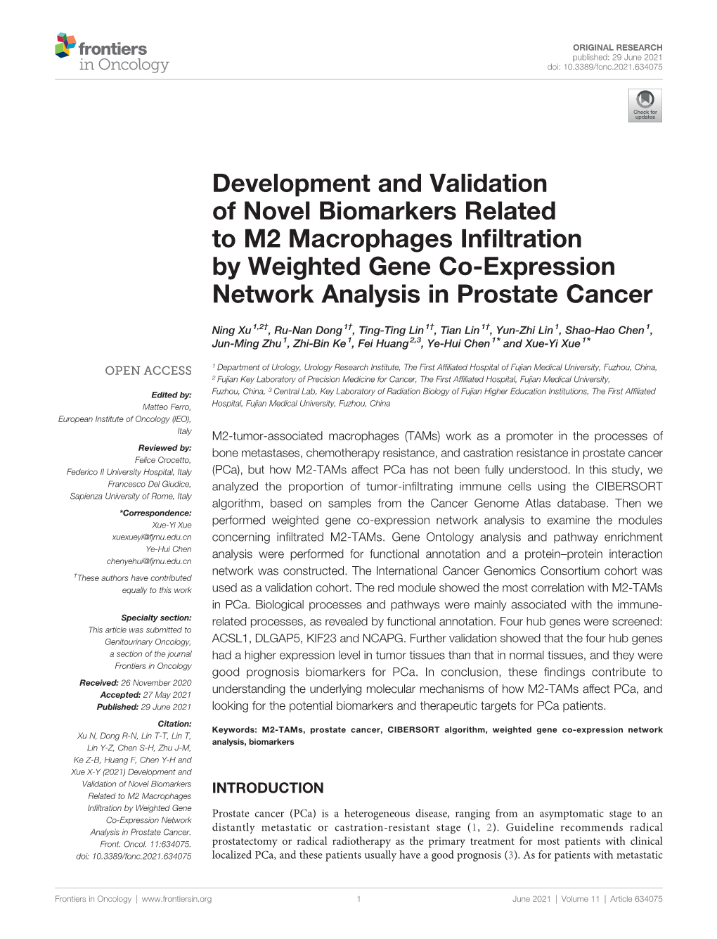 Development and Validation of Novel Biomarkers Related to M2 Macrophages Infiltration by Weighted Gene Co-Expression Network