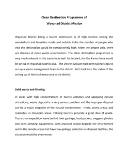 Clean Destination Programme of Wayanad District Mission