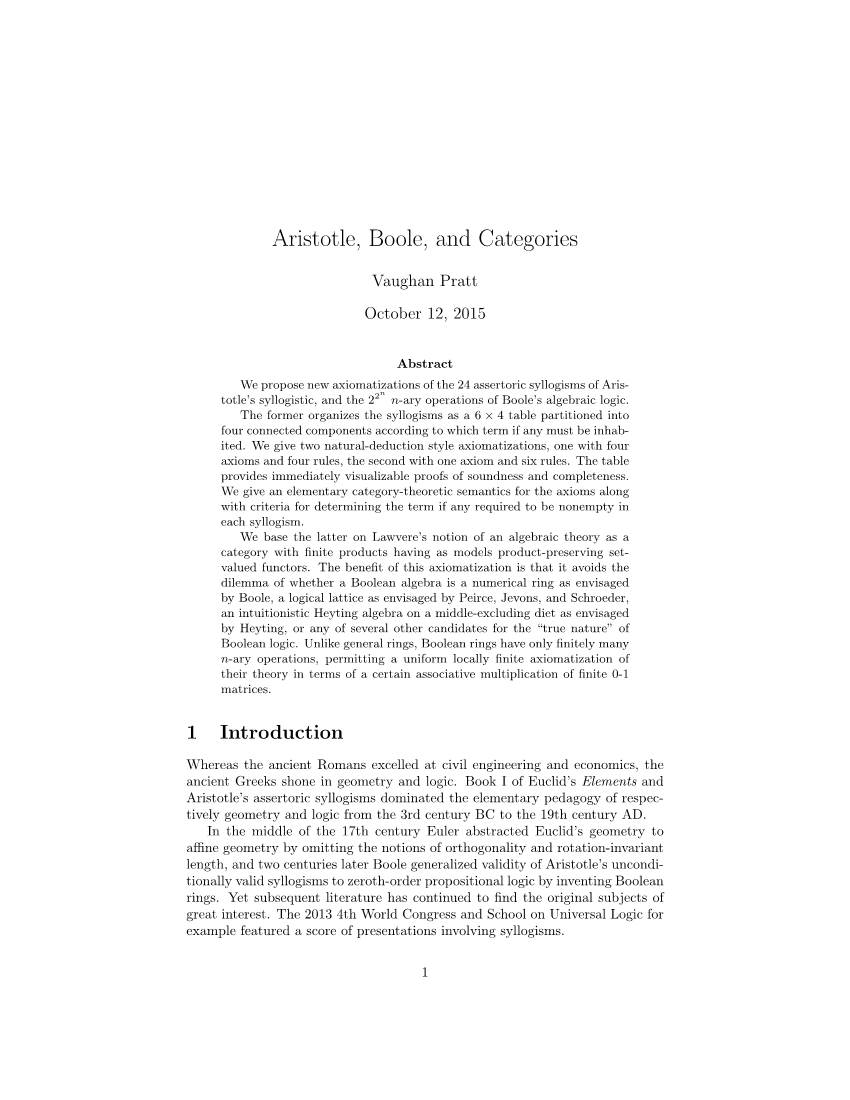Aristotle, Boole, and Categories