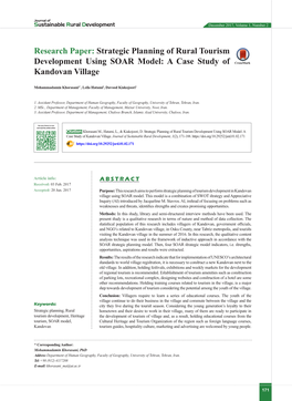 Strategic Planning of Rural Tourism Development Using SOAR Model: a Case Study of Crossmark Kandovan Village