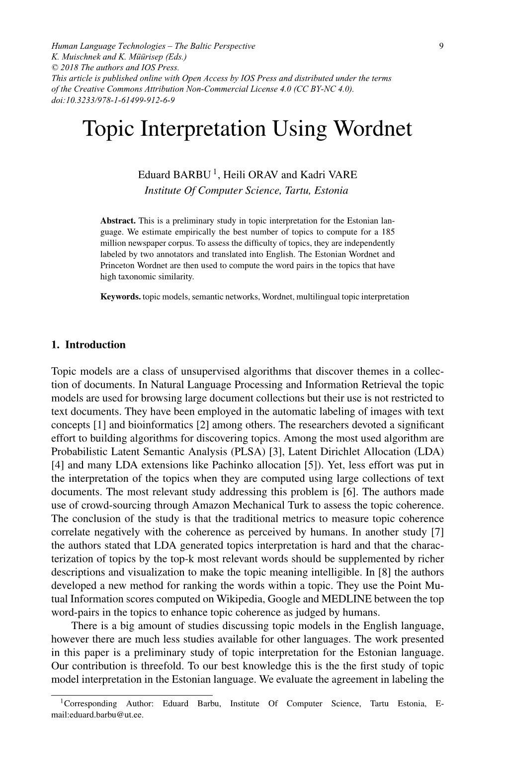 Topic Interpretation Using Wordnet