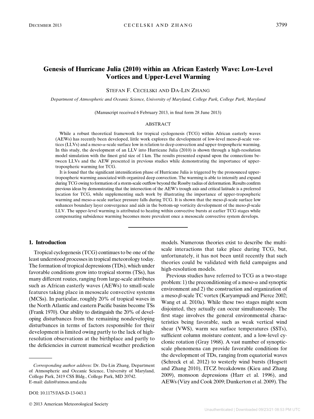 Genesis of Hurricane Julia (2010) Within an African Easterly Wave: Low-Level Vortices and Upper-Level Warming