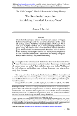 The Revisionist Imperative: Rethinking Twentieth Century Wars* I