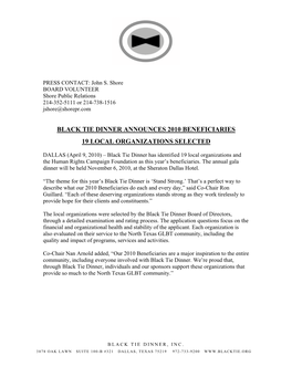 Black Tie Dinner Announces 2010 Beneficiaries 19 Local