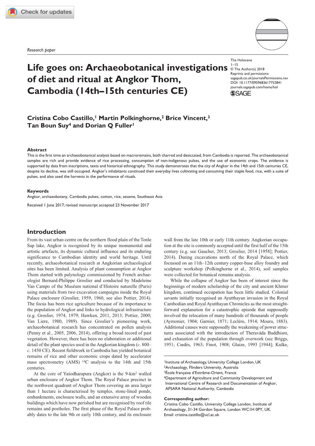 Archaeobotanical Investigations of Diet and Ritual at Angkor Thom