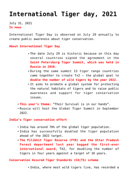 International Tiger Day, 2021