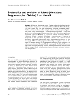 Systematics and Evolution of Iolania (Hemiptera: Fulgoromorpha: Cixiidae) from Hawai’I