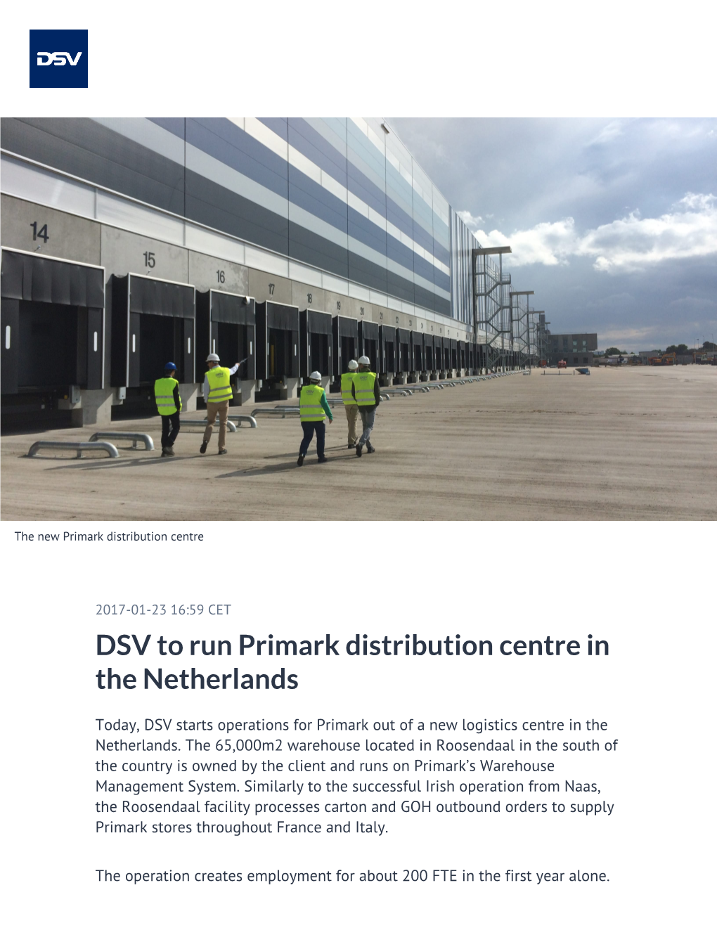 DSV to Run Primark Distribution Centre in the Netherlands