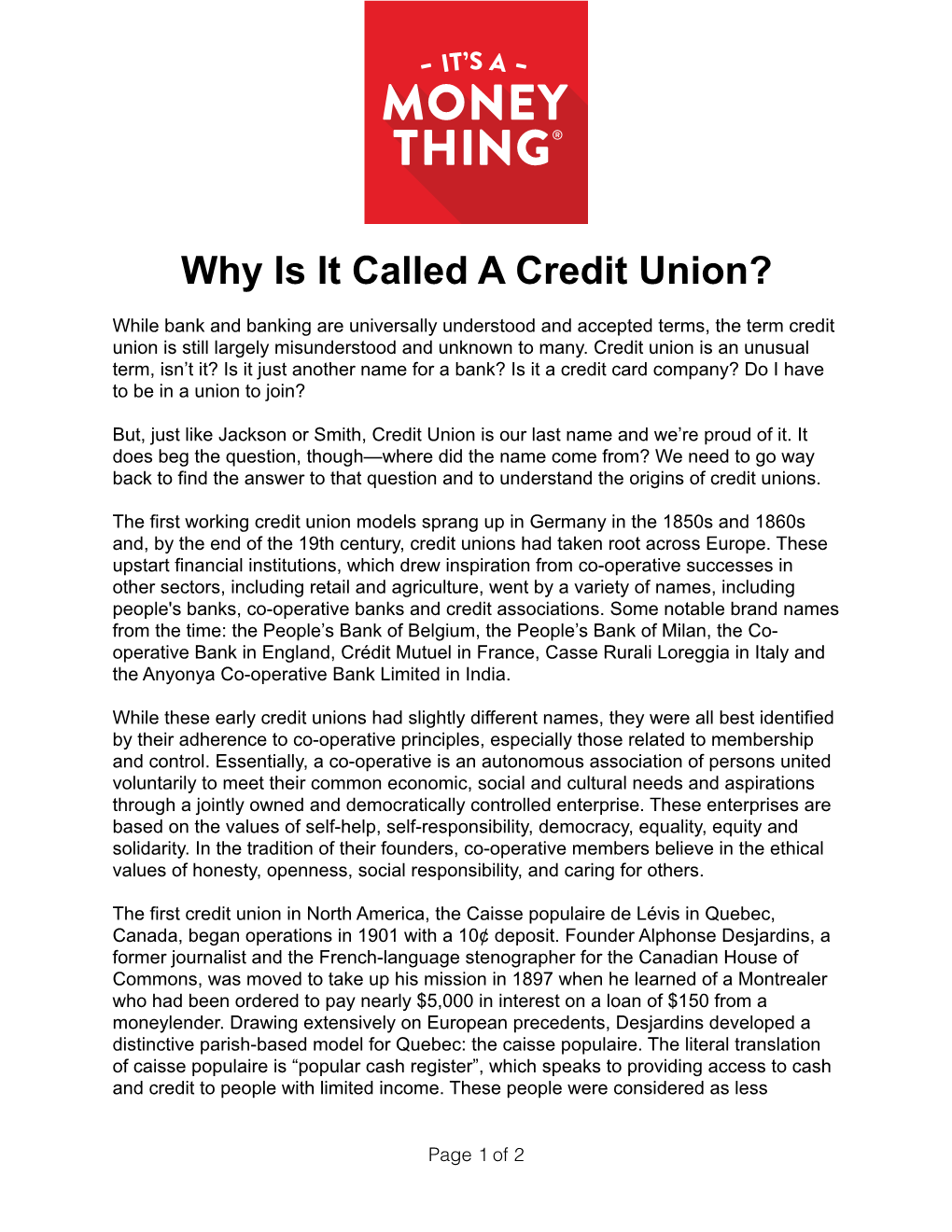 Why Is It Called a Credit Union?