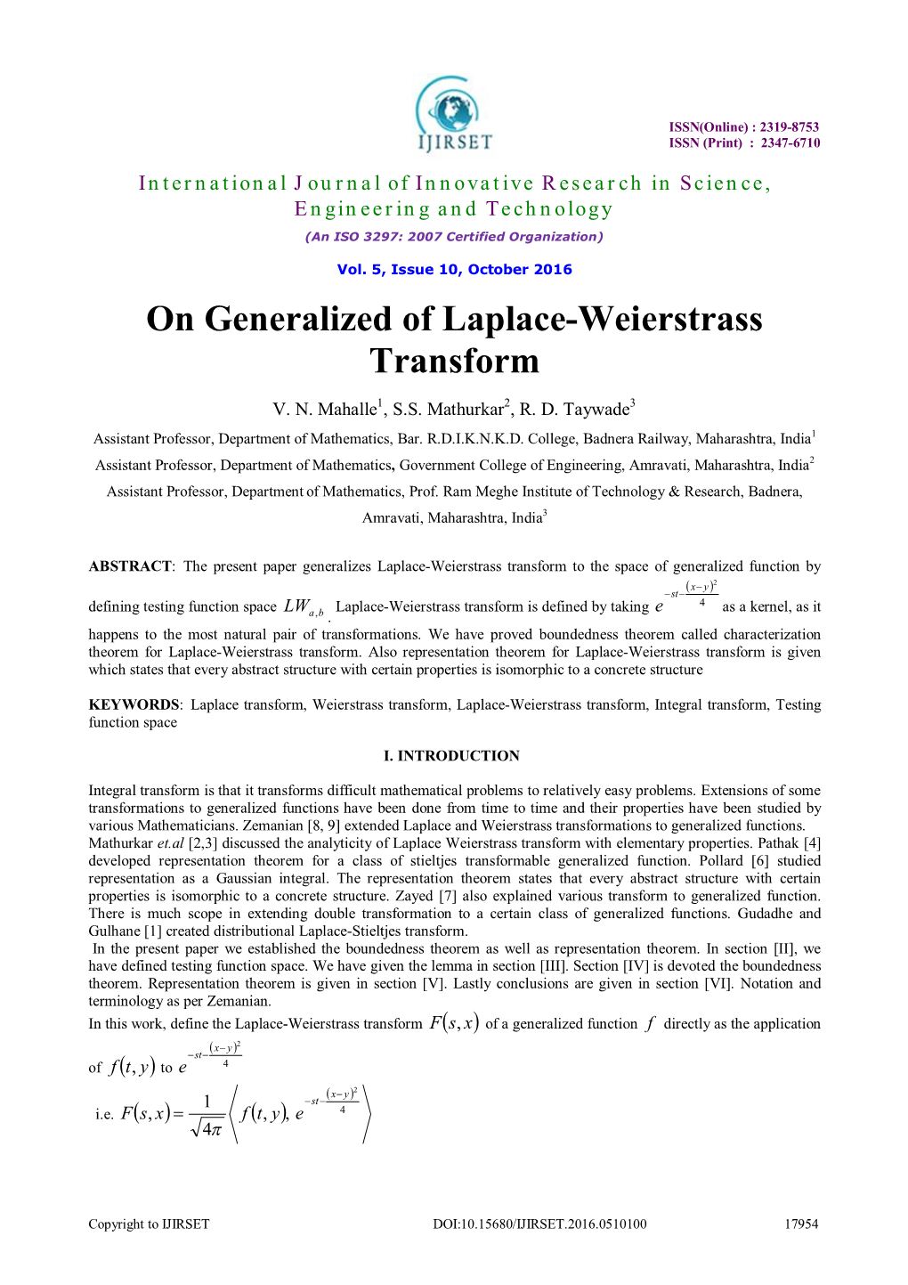 On Generalized of Laplace-Weierstrass Transform