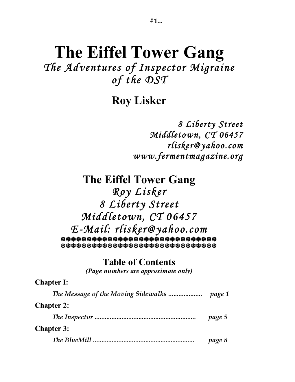 The Eiffel Tower Gang the Adventures of Inspector Migraine of the DST