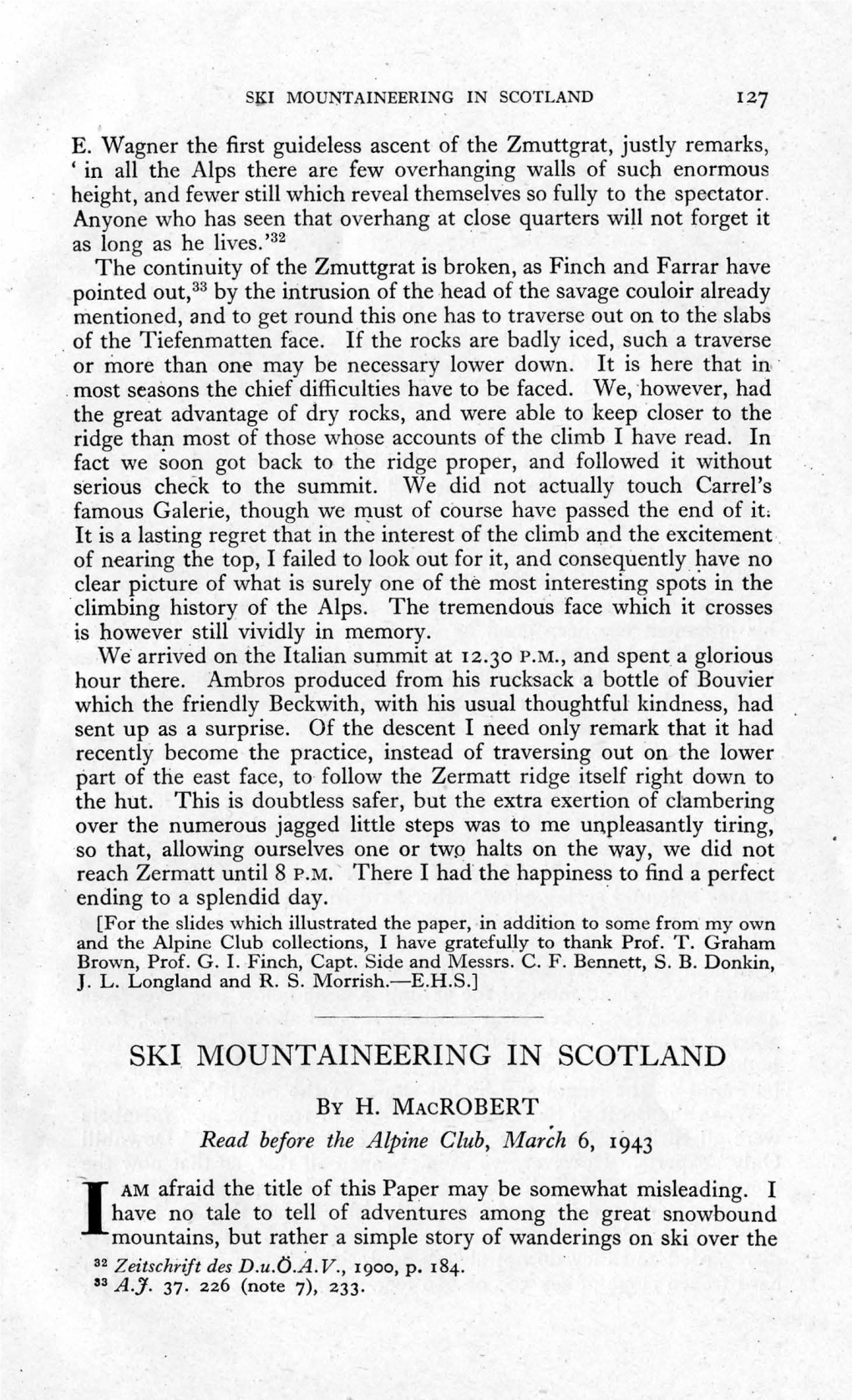 SKI MOUNTAINEERING in SCOTLAND. H. Macrobert