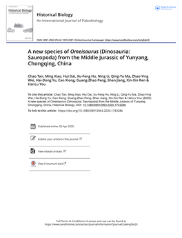 A New Species of Omeisaurus (Dinosauria: Sauropoda) from the Middle Jurassic of Yunyang, Chongqing, China