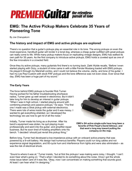 EMG: the Active Pickup Makers Celebrate 35 Years of Pioneering Tone