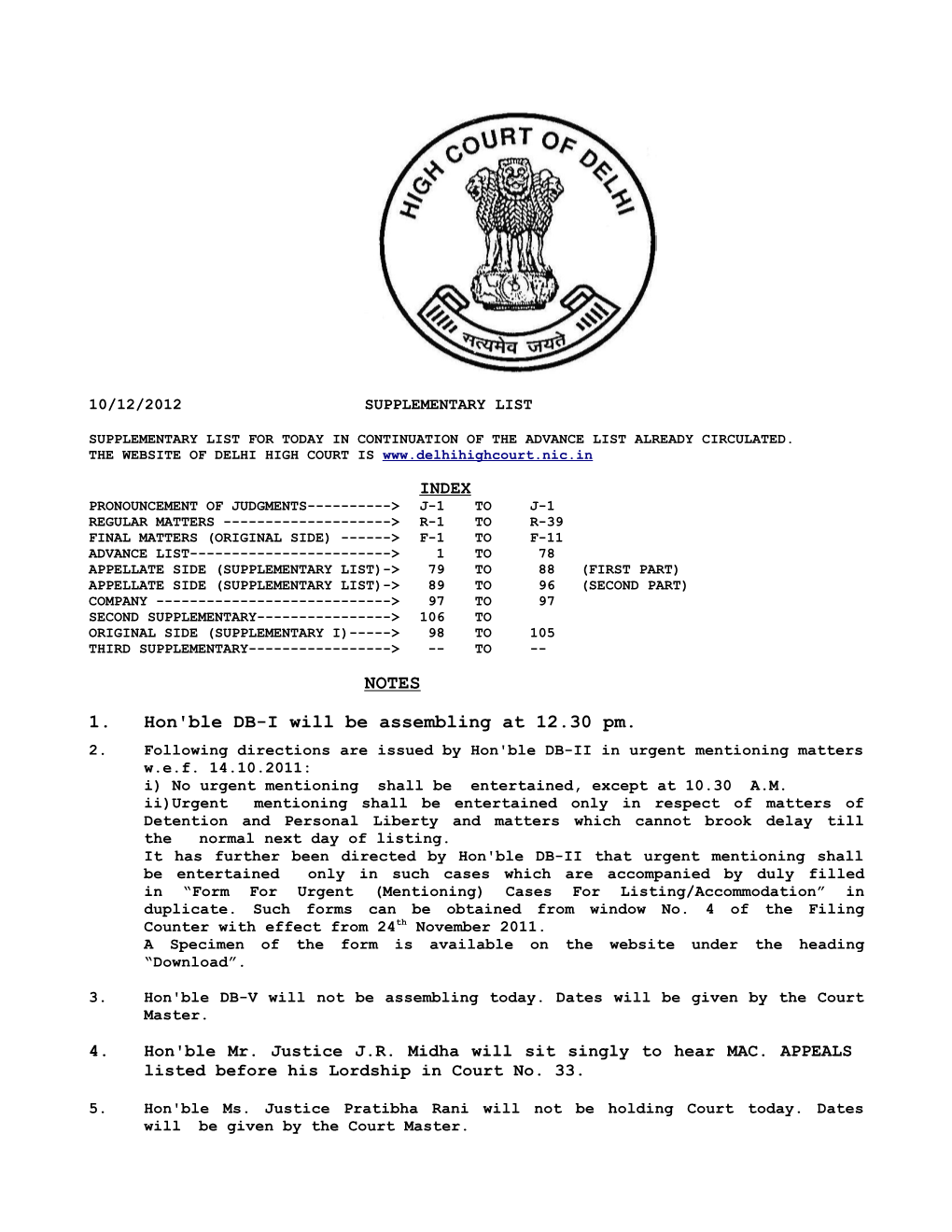 NOTES 1. Hon'ble DB-I Will Be Assembling at 12.30