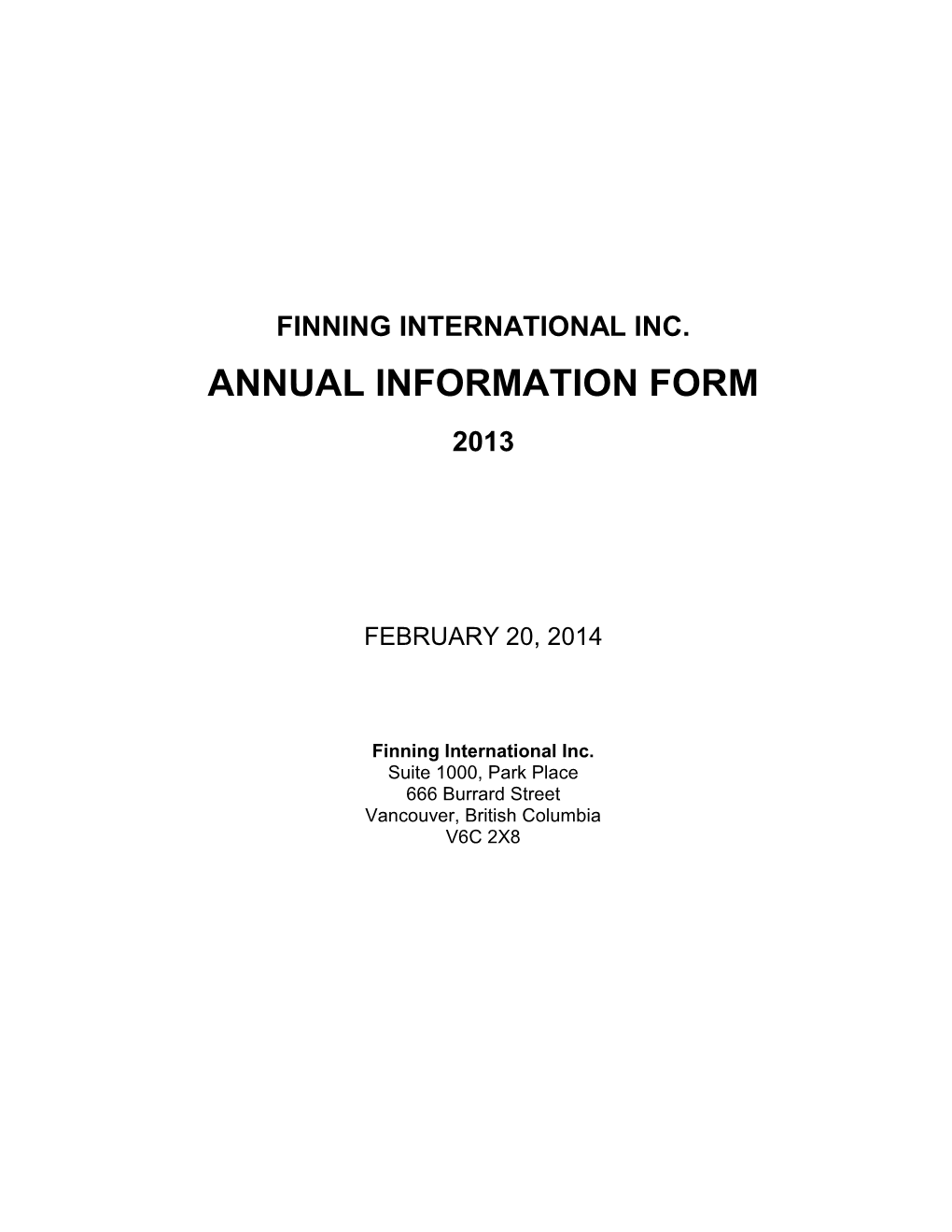 Finning International Inc. Annual Information Form