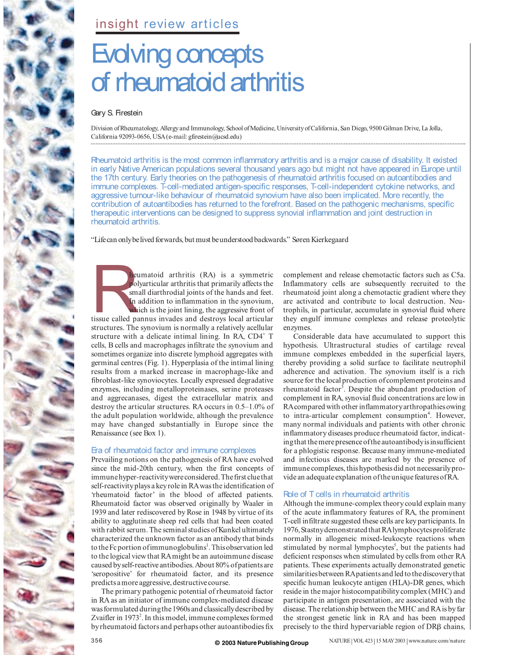 Evolving Concepts of Rheumatoid Arthritis