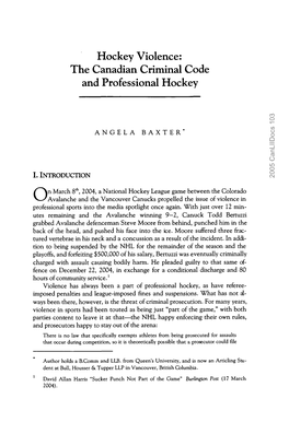 The Canadian Criminal Code and Professional Hockey