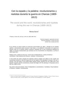 Revolucionarios Y Realistas Durante La Guerra En Charcas (1809- 1813)