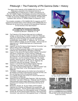 Pittsburgh ~ the Fraternity of Phi Gamma Delta ~ History