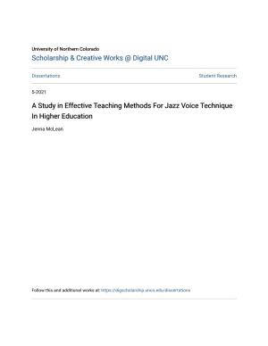 A Study in Effective Teaching Methods for Jazz Voice Technique in Higher Education
