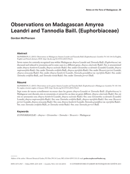 Observations on Madagascan Amyrea Leandri and Tannodia Baill. (Euphorbiaceae)