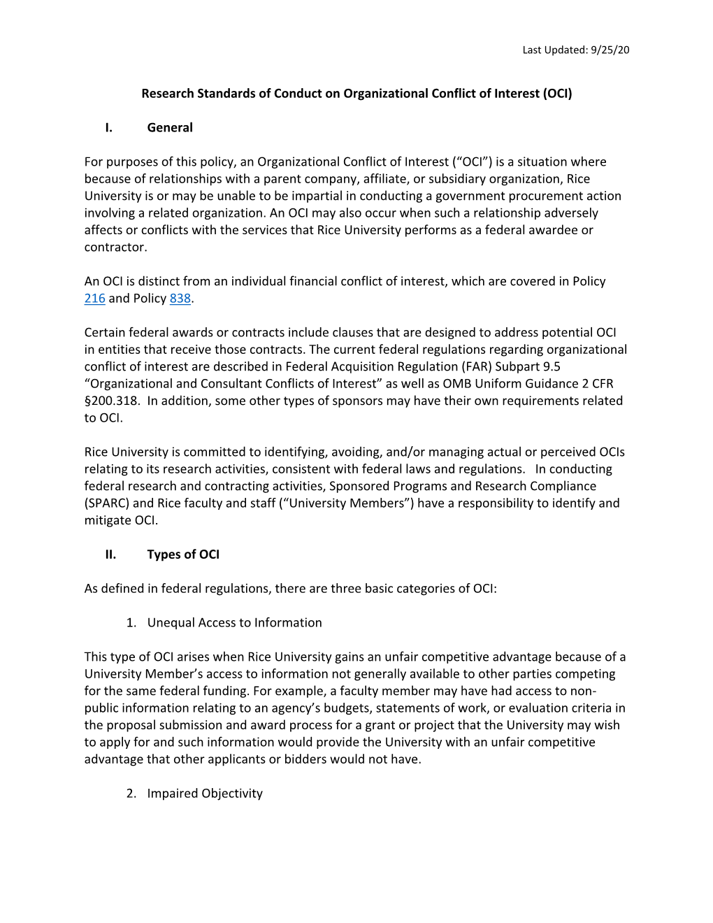 Organizational Conflict of Interest (OCI)