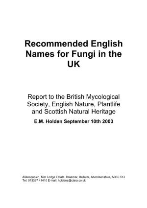 Recommended English Names for Fungi in the UK