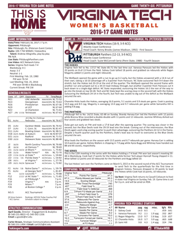 2016-17 Game Notes Game Information Game 26 - Pittsburgh Pittsburgh, Pa