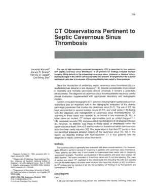 CT Observations Pertinent to Septic Cavernous Sinus Thrombosis