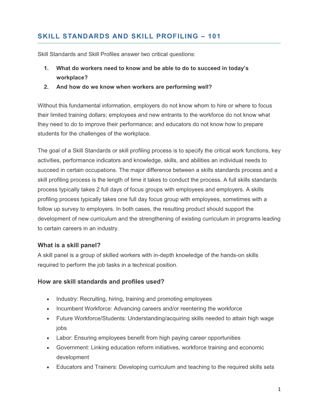 SKILL STANDARDS and Skill Profiling 101