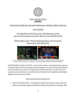 Updated Schedule for San Francisco Opera's Ring Festival